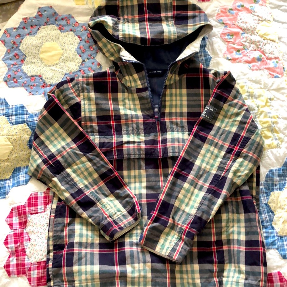 Lands’ End Kids Pull Over Parka Classic Plaid